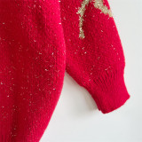 Christmas autumn and winter gold thread jacquard deer round-neck long-sleeved sweater