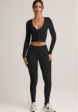 Women V-Neck Workout Autumn/Winter Long-Sleeved Crop Top