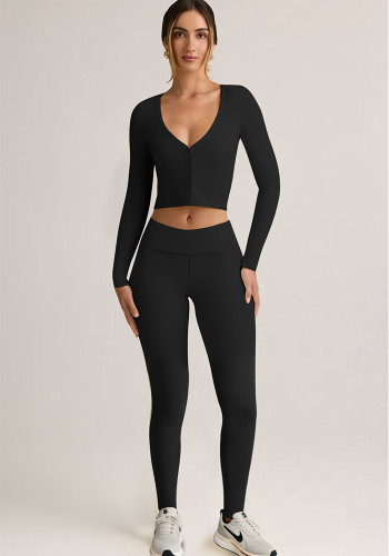 Women V-Neck Workout Autumn/Winter Long-Sleeved Crop Top