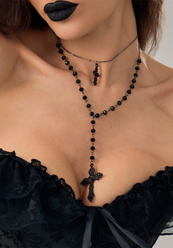 Halloween cross pendant necklace, gothic stacking clavicle chain, choker necklace