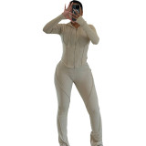 Women Autumn/Winter Ribbed Patchwork Casual Top and Pant Two-Piece Set