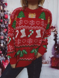 Christmas stocking snowflake knitting round-neck long-sleeved sweater
