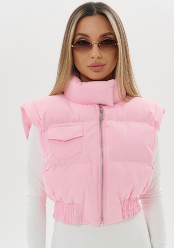 Women autumn and winter solid casual sleeveless zippered vest top