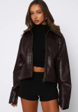 Women Pu-Leather Casual Zippered Jacket
