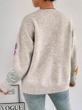Women autumn/winter multi-color flower sequin embroidery round-neck long-sleeved sweater