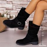 Plus-Size Women Autumn/Winter Suede Pleated Block-Heeled Ankle Boots