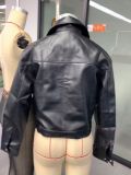 Women Pu-Leather Casual Zippered Jacket