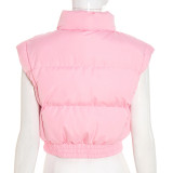 Women autumn and winter solid casual sleeveless zippered vest top