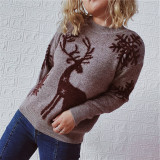 Christmas autumn/winter round-neck long-sleeved snowflake deer jacquard knitting pullover sweater