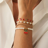 Fruit cherry oil drop bracelet, imitation pearl beaded bracelet