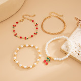 Fruit cherry oil drop bracelet, imitation pearl beaded bracelet