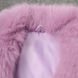 Women Winter Turndown Collar Fake Furry Coat