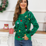 Women Christmas Autumn/Winter Round Neck Illuminated Jacquard Sweater