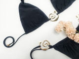 Swimsuit Spiral Gold Ring Solid Color Tie Halter Neck Bikini