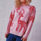 Christmas autumn/winter round-neck long-sleeved snowflake deer jacquard knitting pullover sweater