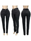 Women Beaded Pocket Ripped Denim Pants
