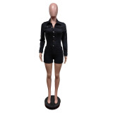 Women Denim Long Sleeve Stretchy Romper