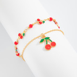 Fruit cherry oil drop bracelet, imitation pearl beaded bracelet