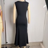 Women Summer Pleated Solid Short-Sleeve Dress