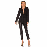 Tie Slim Waist Blazer Autumn Winter Chic Career Turndown Collar Long Coat