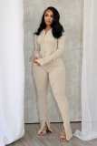 Women Autumn/Winter Ribbed Patchwork Casual Top and Pant Two-Piece Set
