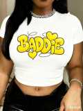Street Multi-Color Letter Print Cropped Top T-Shirt