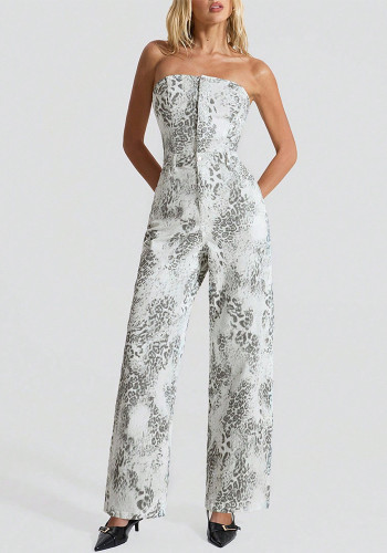 Women's Casual Stretch Print Denim Overalls