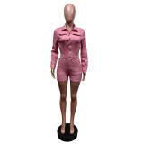 Women Denim Long Sleeve Stretchy Romper