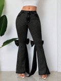 Bow Tie Stretch Mid-Waist Denim Bell Bottom Pants