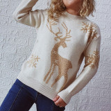 Christmas autumn/winter round-neck long-sleeved snowflake deer jacquard knitting pullover sweater