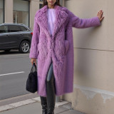 Women Winter Turndown Collar Fake Furry Coat
