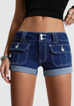 Mid-Stretch Low Waist Casual Pocket Women's Denim Pants