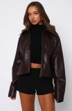 Women Pu-Leather Casual Zippered Jacket