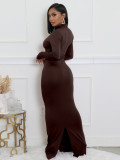 Women Solid Long-Sleeve Slash Shoulder Fishtail Bodycon Dress