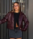 Women Pu-Leather Casual Zippered Jacket