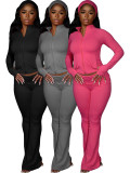 Women Thumb-Button Fold-Over Bell Bottom Pant (Includes Headband) Two-Piece Set