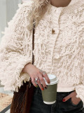 FashionKnitting Fringe Button Coat