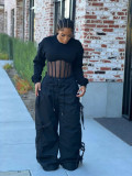 Bow Tie Lace-Up Loose Women's Drawstring Cargo Pants
