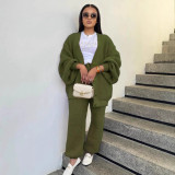 Casual Loose V-Neck Cardigan Pants Two-Piece Set