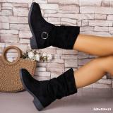 Plus-Size Women Autumn/Winter Suede Pleated Block-Heeled Ankle Boots