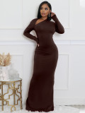 Women Solid Long-Sleeve Slash Shoulder Fishtail Bodycon Dress