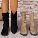 Plus-Size Women Autumn/Winter Suede Pleated Block-Heeled Ankle Boots