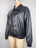 Women Fall/Winter Pu-Leather Long-Sleeve Zippered Sport Baseball Jacket