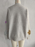 Women autumn/winter multi-color flower sequin embroidery round-neck long-sleeved sweater