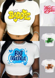 Street Multi-Color Letter Print Cropped Top T-Shirt