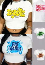 Street Multi-Color Letter Print Cropped Top T-Shirt Street Multi-Color Letter Print Cropped Top T-Shirt