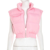 Women autumn and winter solid casual sleeveless zippered vest top