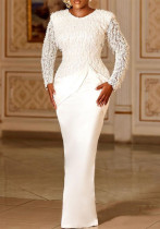 Women's Chic Lace Fringe Slim Waist Long Sleeve Dress Women's Chic Lace Fringe Slim Waist Long Sleeve Dress