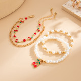 Fruit cherry oil drop bracelet, imitation pearl beaded bracelet