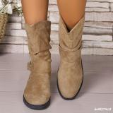 Plus-Size Women Autumn/Winter Suede Pleated Block-Heeled Ankle Boots